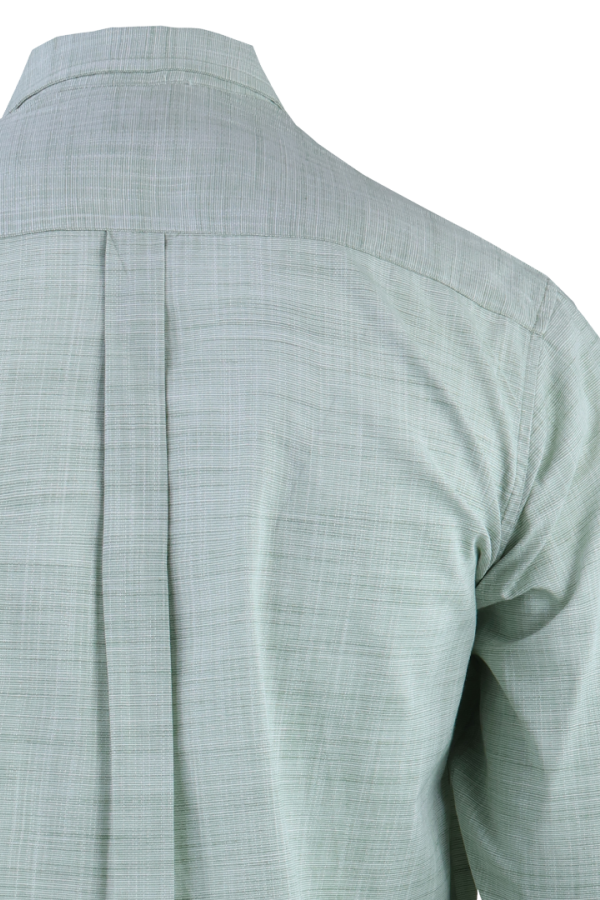 Camisa Elegante Manga Larga Verde Manzana Slim Fit Textura Lino Para Hombre